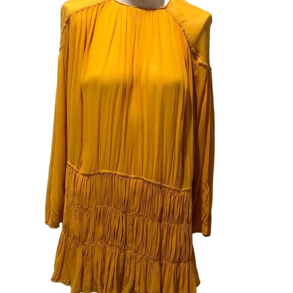 Zara Trafaluc Collection Mustard Yellow Long Sleeve Knee Length Dress XS - Picture 1 of 9